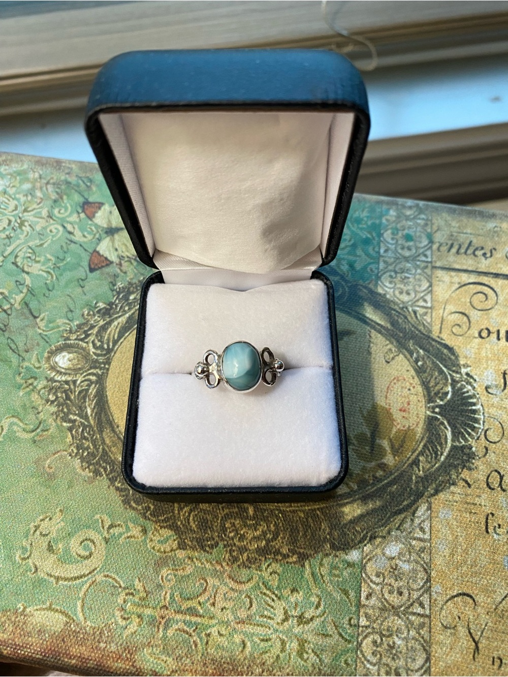 Blue Larimar Gemstone Ring in Sterling Silver